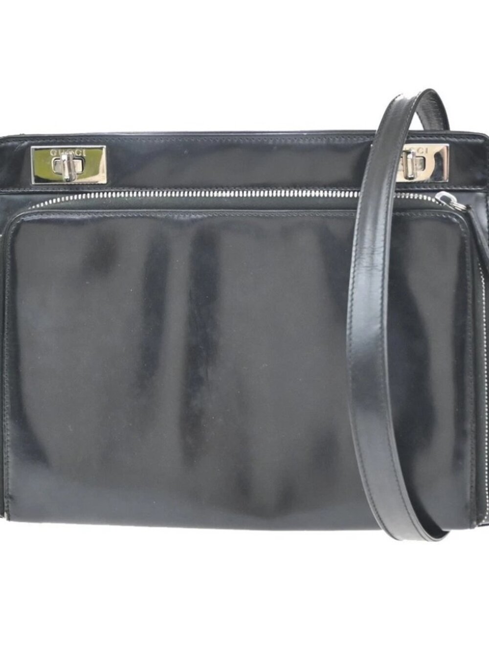 GUCCI Logo Crossbody Shoulder Hand Bag Leather Black SHW Italy 09CB018